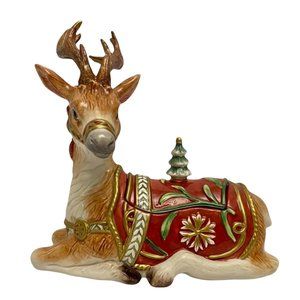 Vintage Fitz and Floyd Holiday Santa Reindeer Christmas Lidded Box
